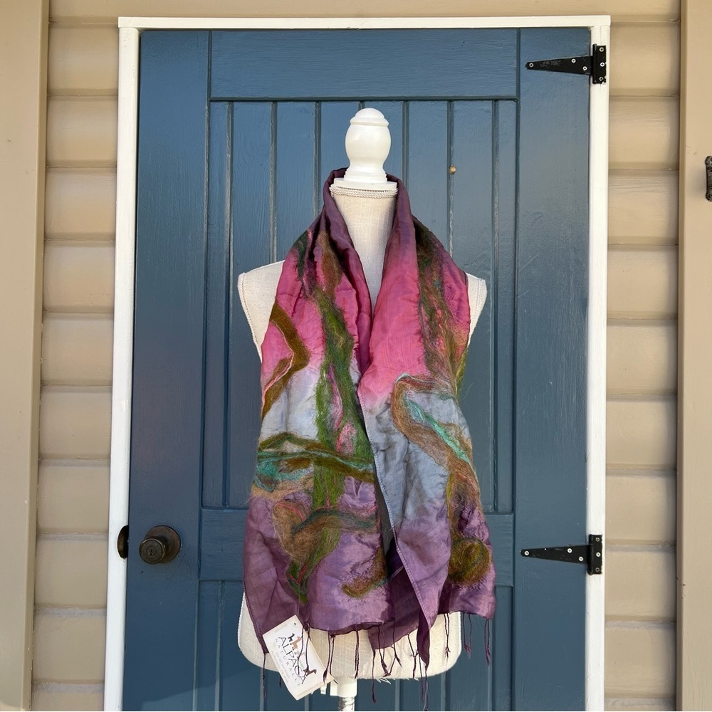 Alpaca Wool Scarves Vibrant Artistic Scarf with Purple and Green Hues